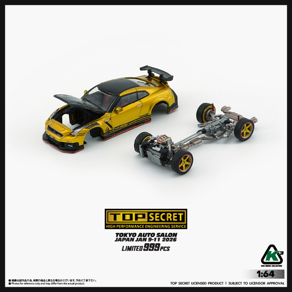 K3 -  1/64 Top Secret R35 GT-R GOLD with Carbon Bonnet